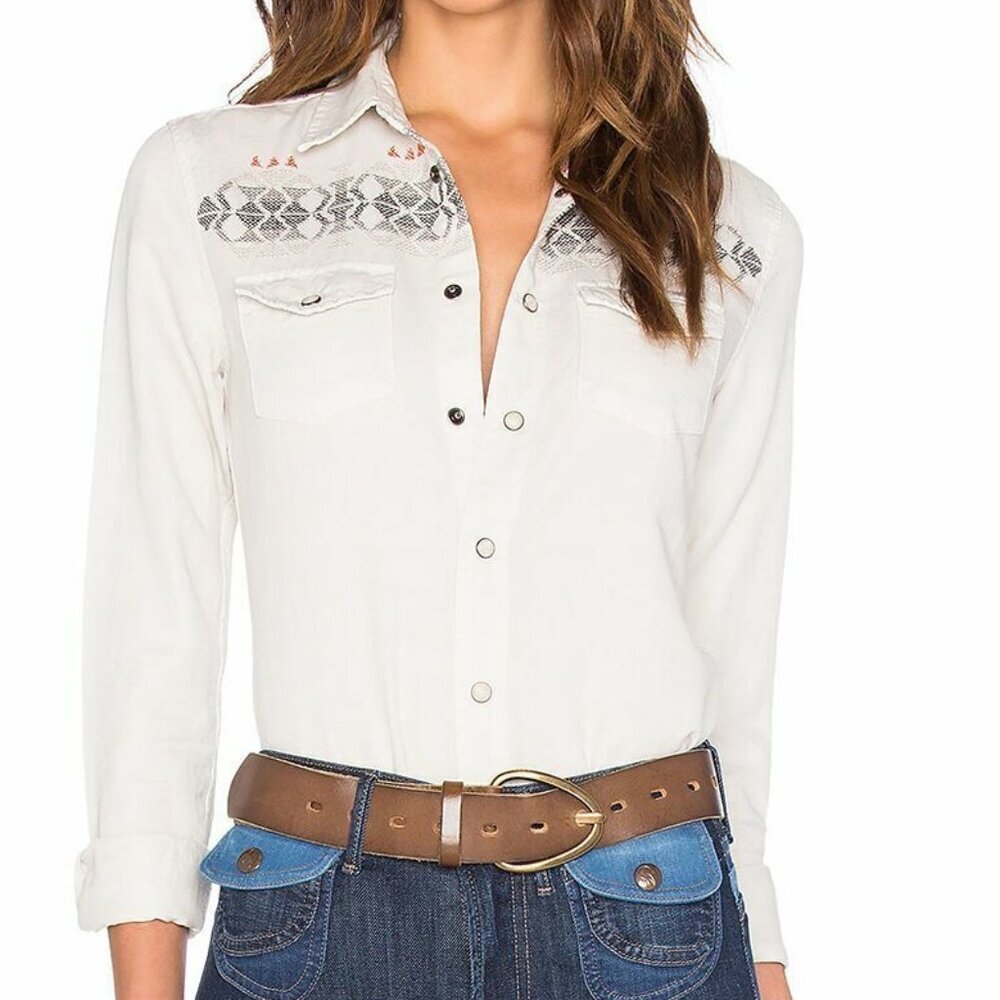 Mother All My Ex's Western Shirt Ivory Embroidered XS